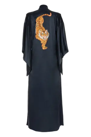 Blue Navy Pure Silk Tiger Kimono
