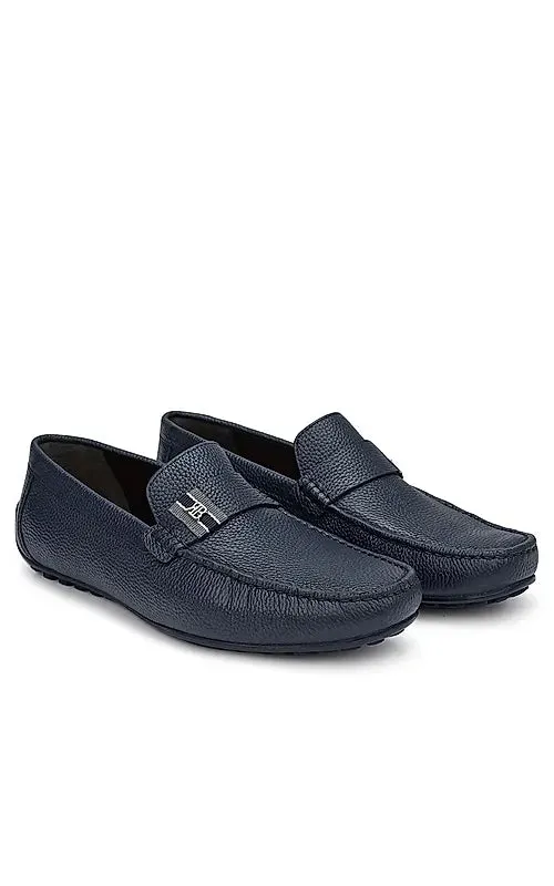 Blue Textured Leather Moccasins