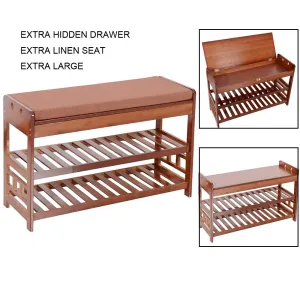 Bonnlo 2-tier Shoe Bench Organizing Rack Entryway Storage Shelf 100% (with Cushion Seat)