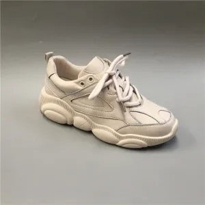 BOOPDO DESIGN CHUNKY SOLE PREMIUM LEATHER TRAINERS IN CREAM