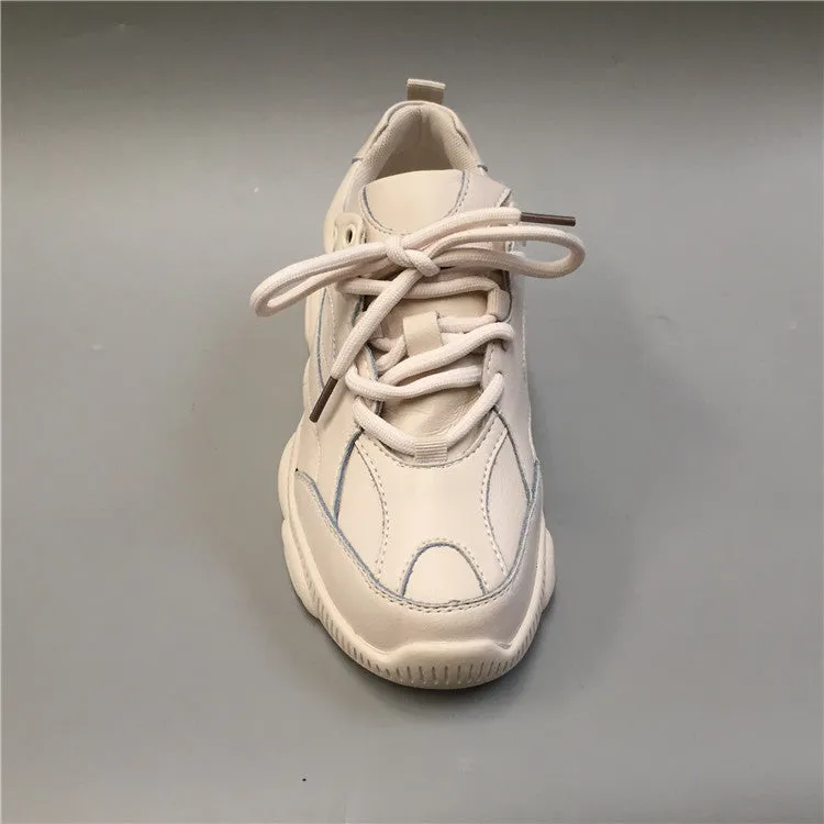 BOOPDO DESIGN CHUNKY SOLE PREMIUM LEATHER TRAINERS IN CREAM