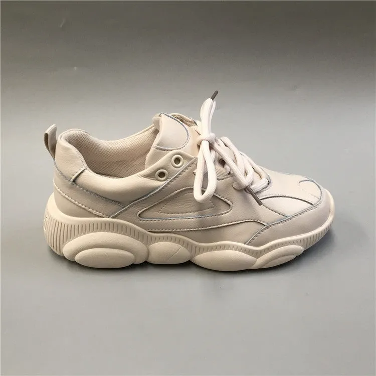 BOOPDO DESIGN CHUNKY SOLE PREMIUM LEATHER TRAINERS IN CREAM