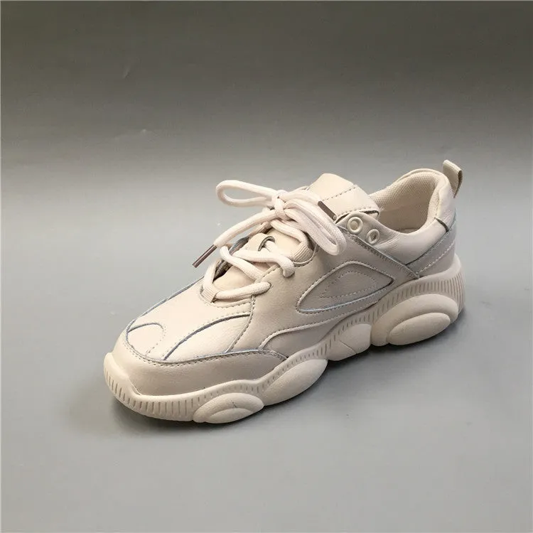 BOOPDO DESIGN CHUNKY SOLE PREMIUM LEATHER TRAINERS IN CREAM