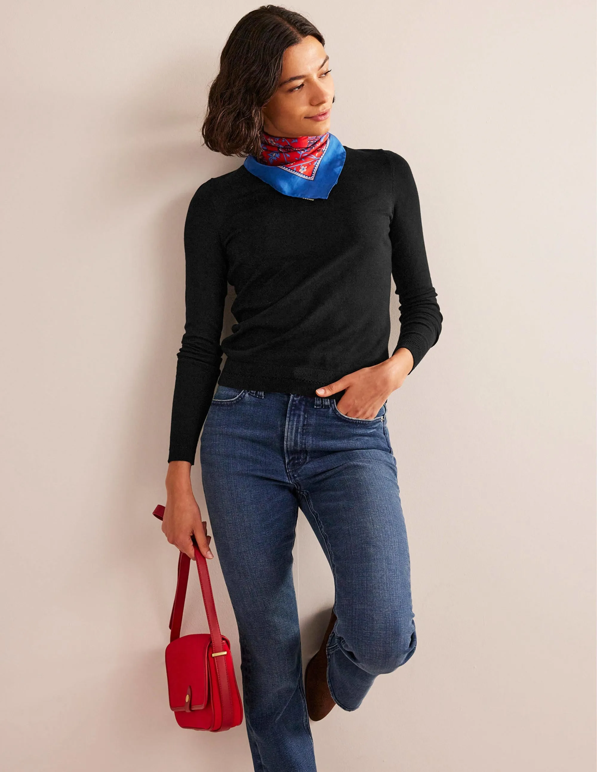 Catriona Cotton Crew Jumper-Black