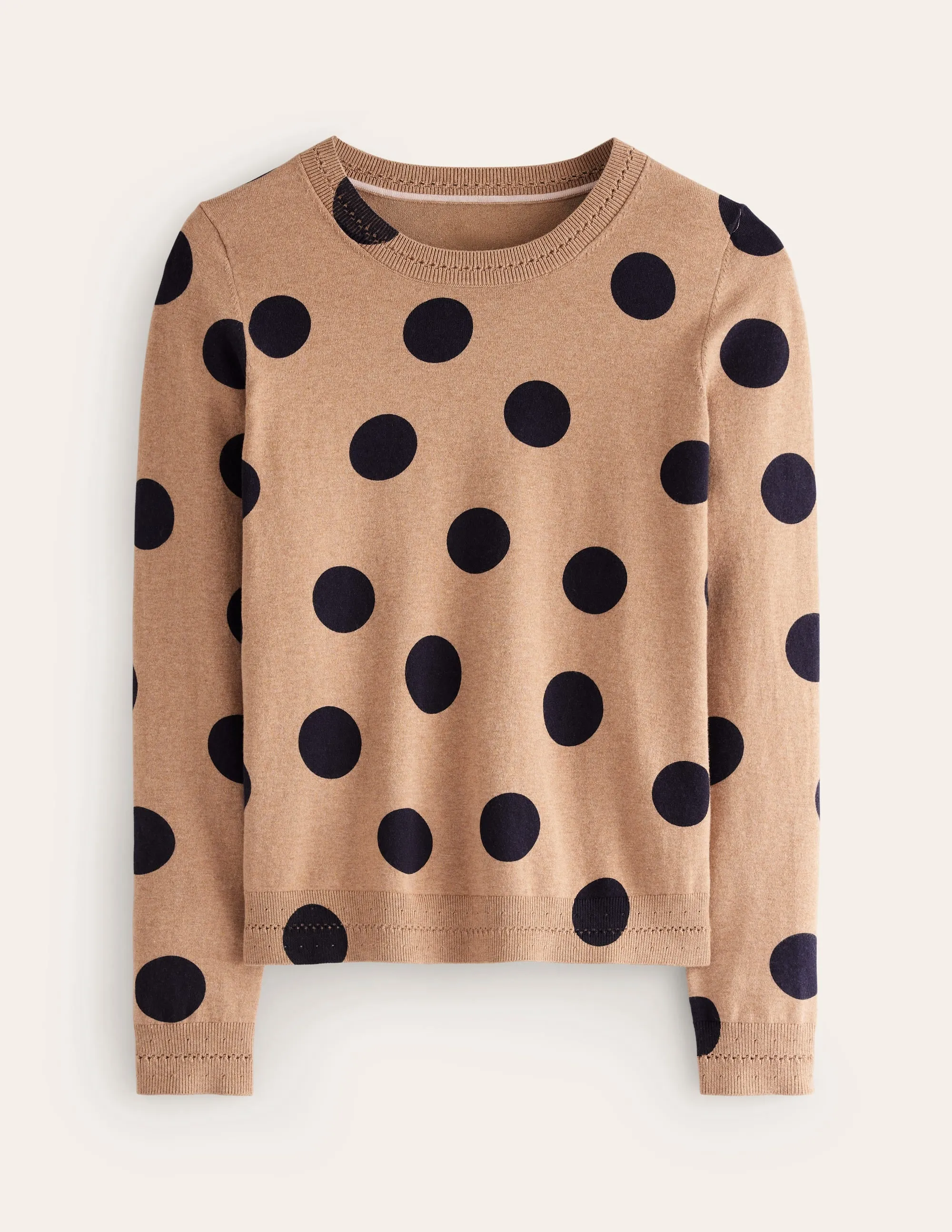 Catriona Cotton Crew Jumper-Camel Melange, Abstract Dot