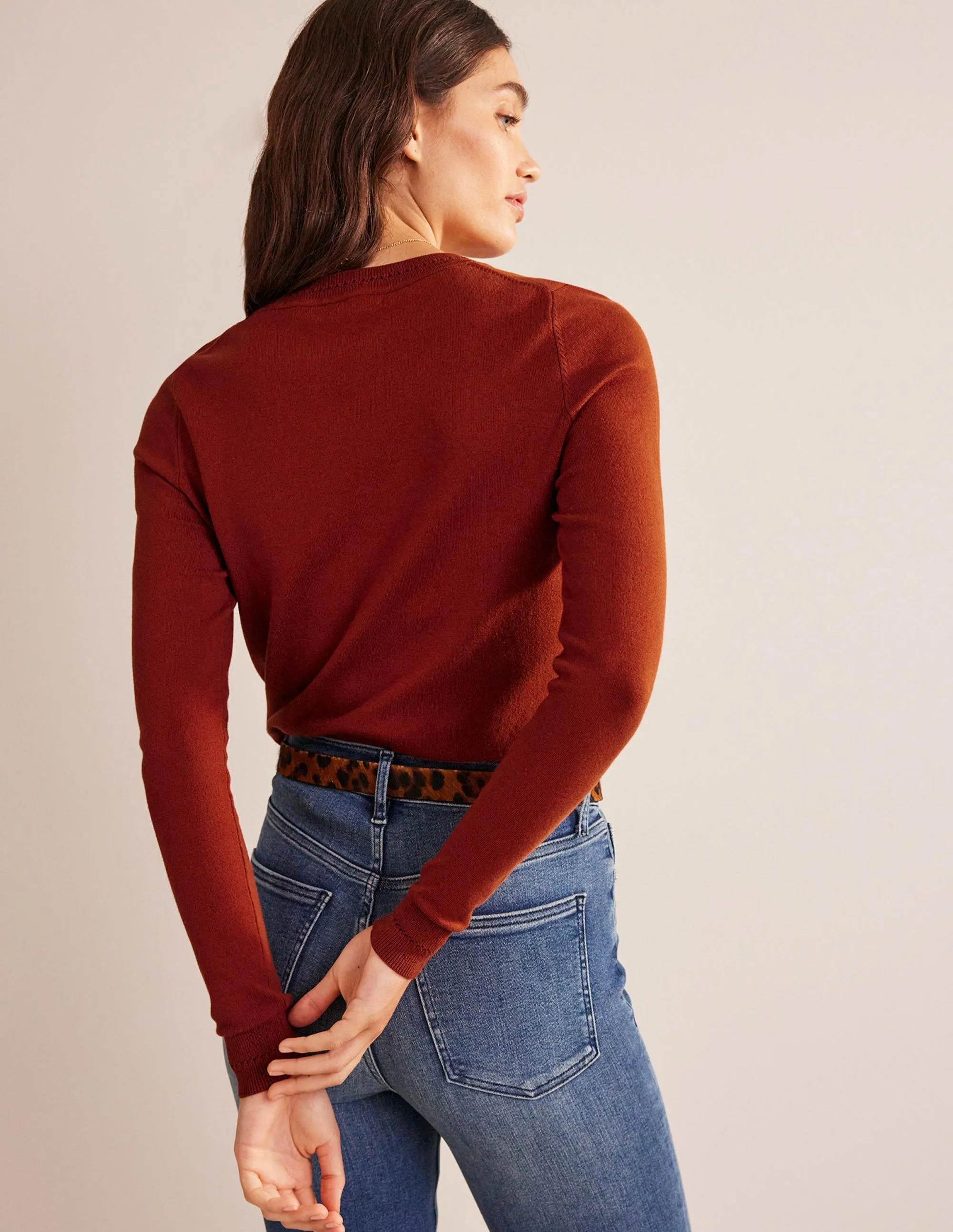 Catriona Cotton Crew Jumper-Chestnut Brown