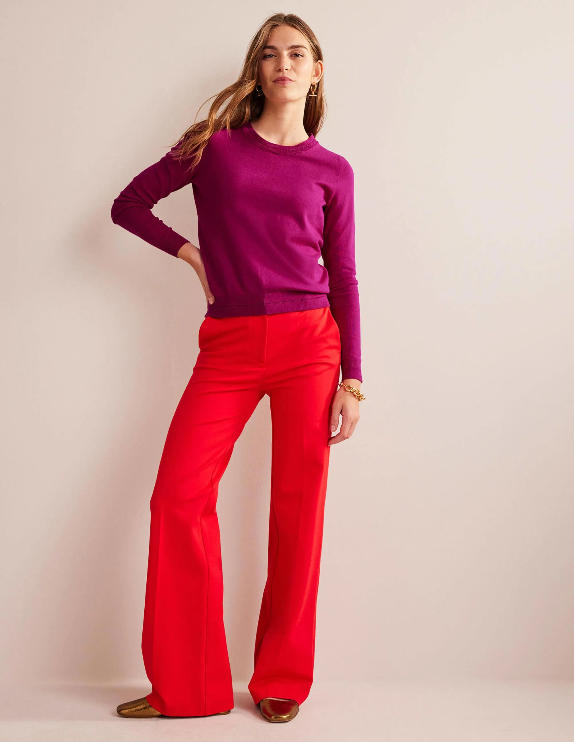 Catriona Cotton Crew Jumper-Festival Fuchsia