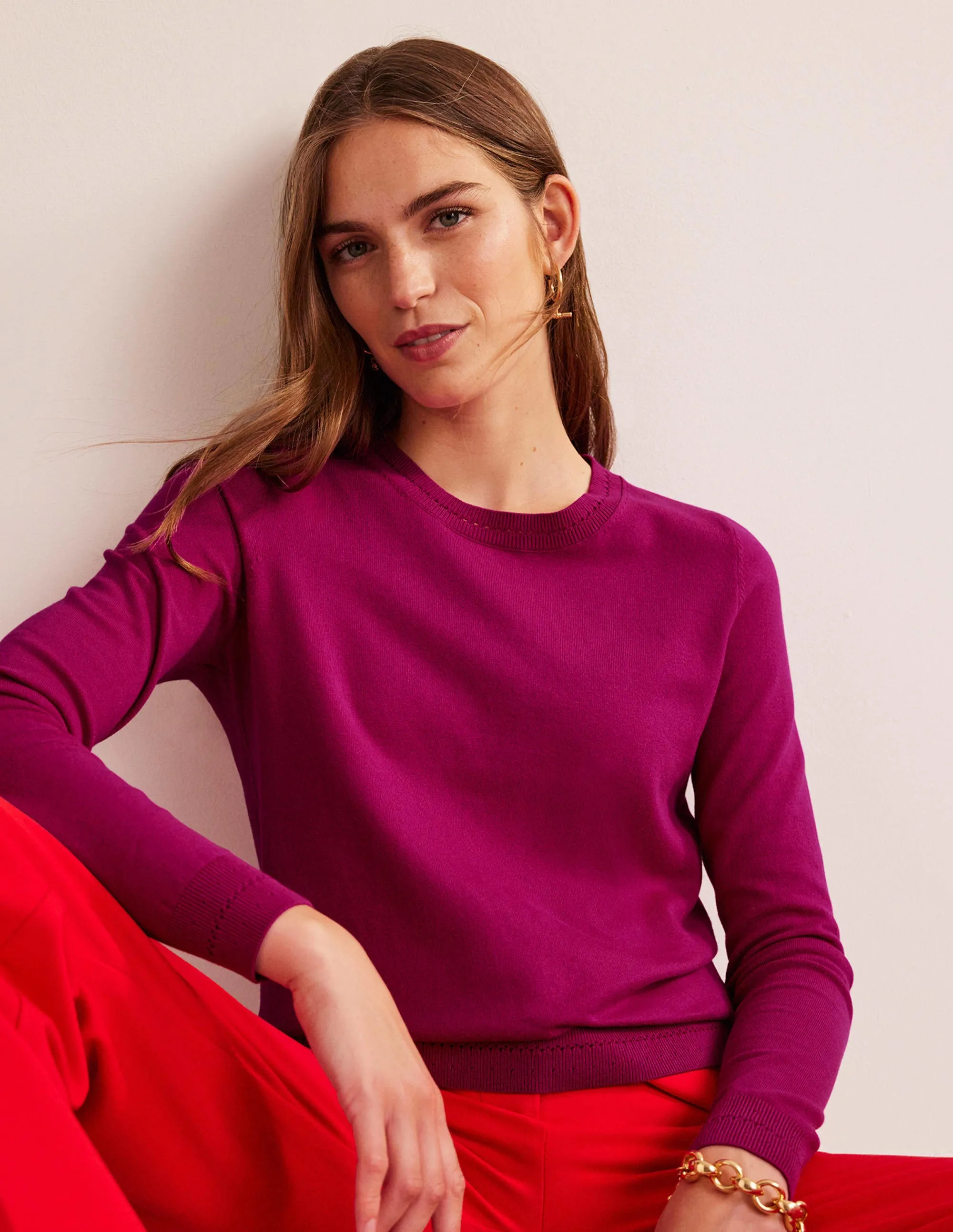 Catriona Cotton Crew Jumper-Festival Fuchsia