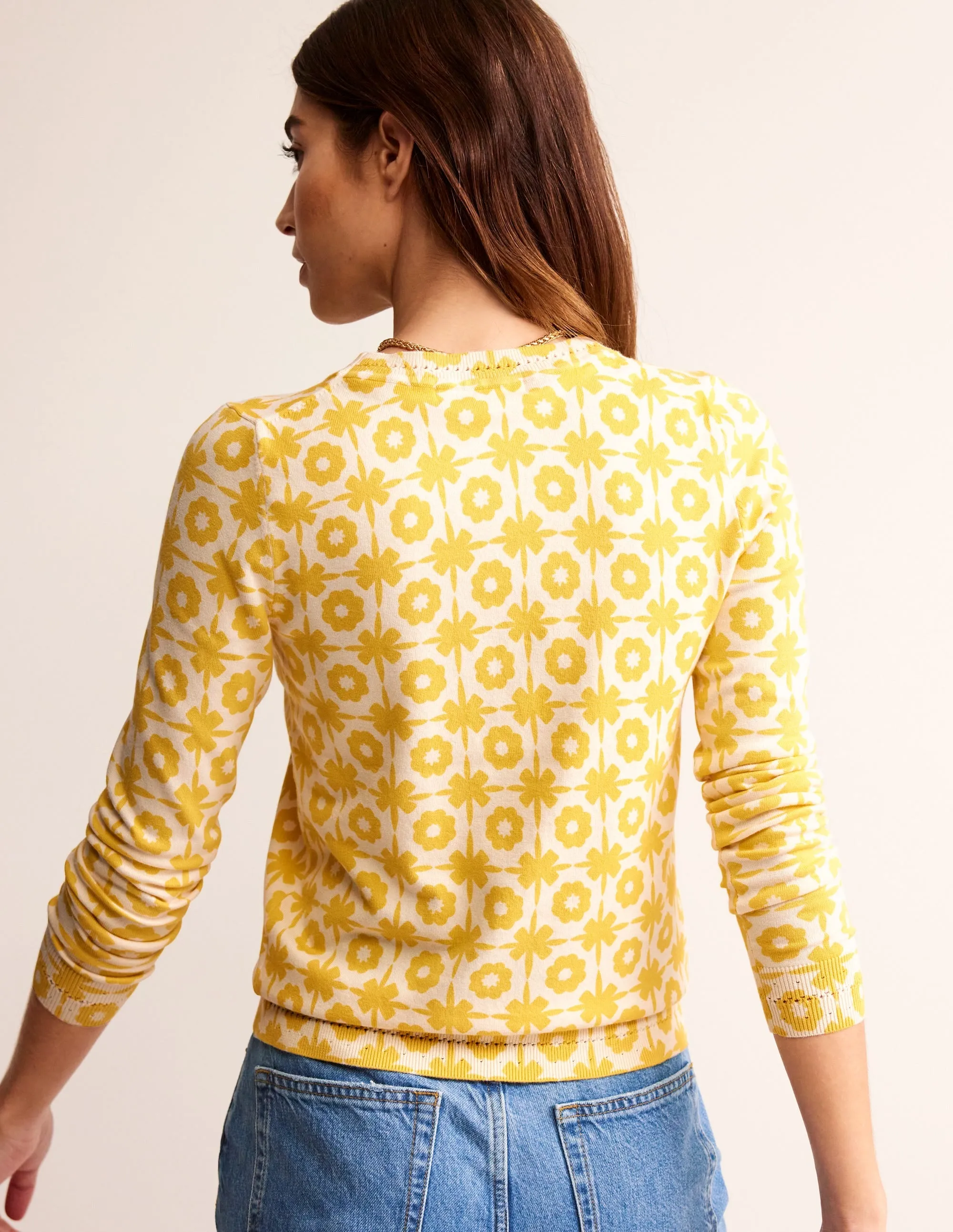 Catriona Cotton Crew Jumper-Mimosa Yellow Print