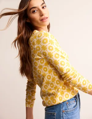 Catriona Cotton Crew Jumper-Mimosa Yellow Print