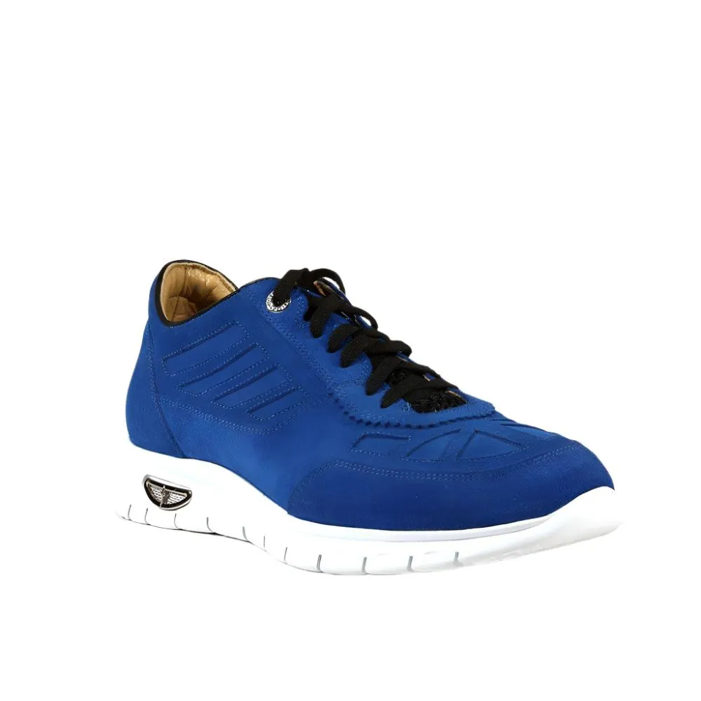 Cesare Paciotti Luxury Italian Men's Designer Shoes Cam Denim Blue / Black Suede Sneakers (CPM3145)
