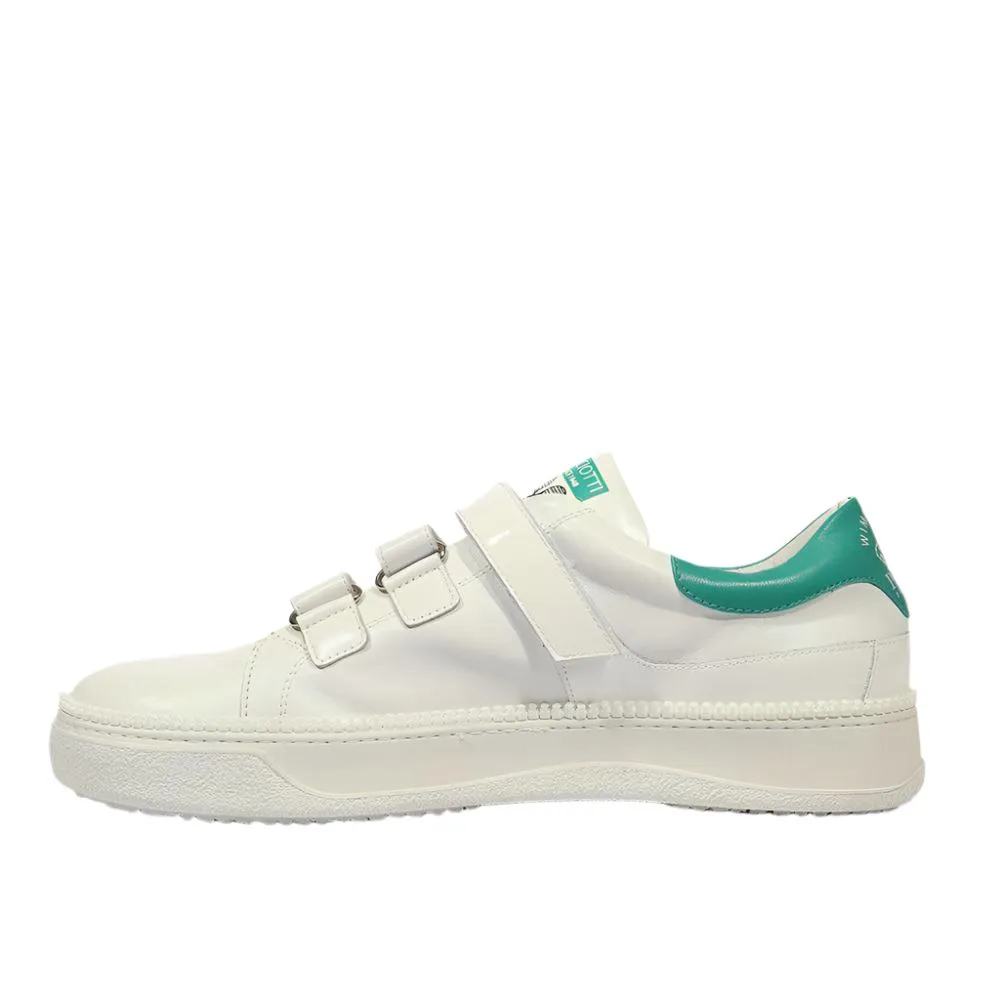 Cesare Paciotti Luxury Italian Men's Wimbledon Nappa Bianco Patent White Green Sneakers (CPM5120)