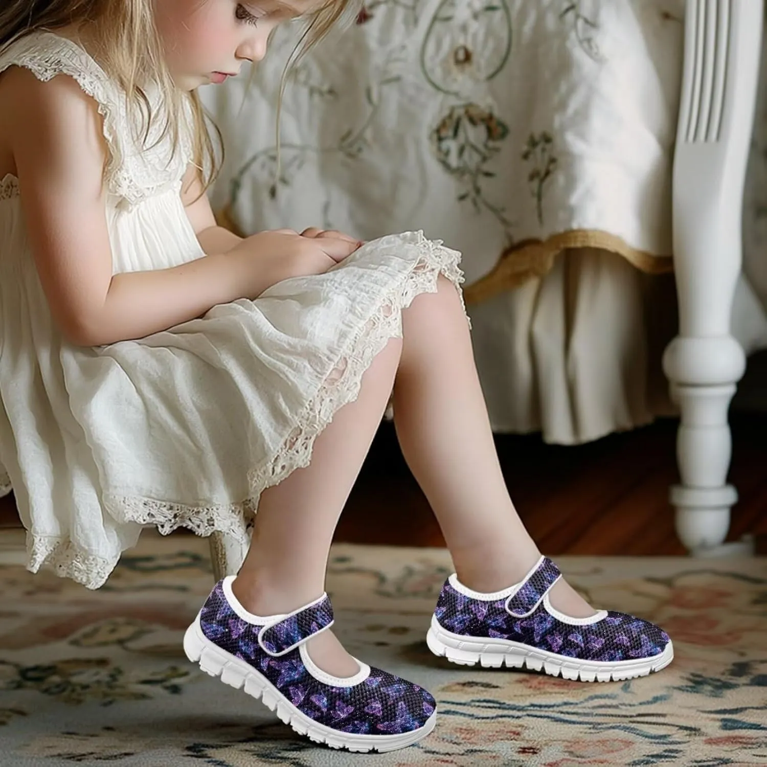 chaqlin Kids Strap Casual Shoes Girls Lightweight Mary Jane Shoes Breathable Non Slip Sports Sneakers for School