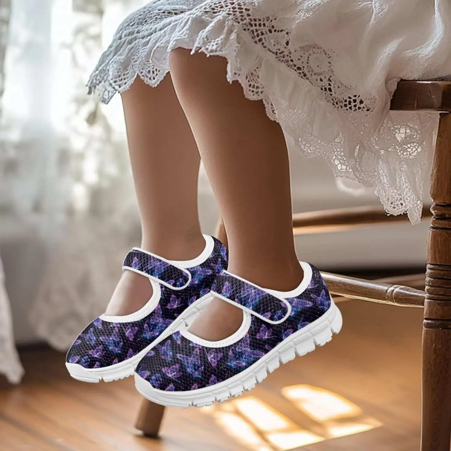 chaqlin Kids Strap Casual Shoes Girls Lightweight Mary Jane Shoes Breathable Non Slip Sports Sneakers for School