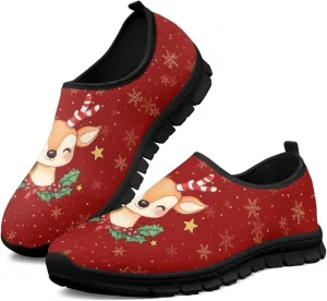 Christmas Sneakers for Women Casual Slip On Cozy Low Top Sneakers Lightweight Non-Slip Holiday Walking Shoes for Teen Girls US 5.5-11.5