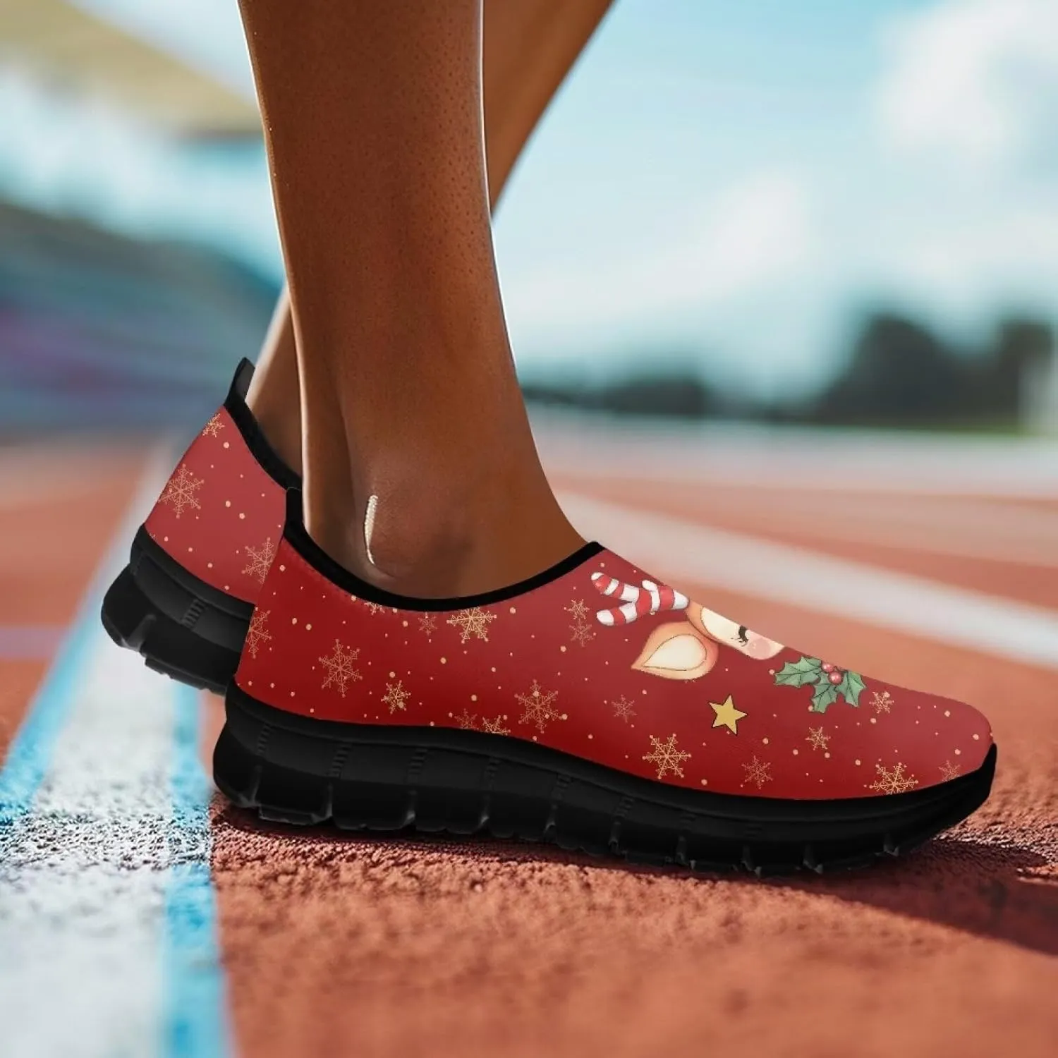Christmas Sneakers for Women Casual Slip On Cozy Low Top Sneakers Lightweight Non-Slip Holiday Walking Shoes for Teen Girls US 5.5-11.5