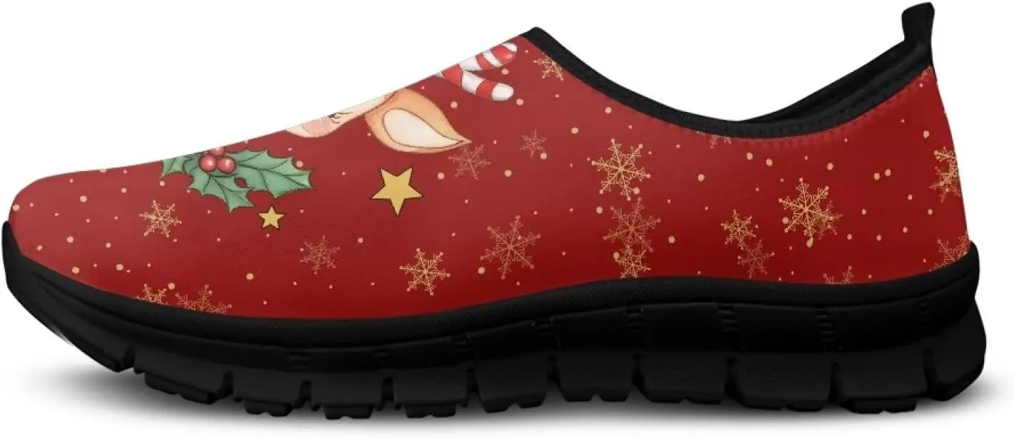 Christmas Sneakers for Women Casual Slip On Cozy Low Top Sneakers Lightweight Non-Slip Holiday Walking Shoes for Teen Girls US 5.5-11.5