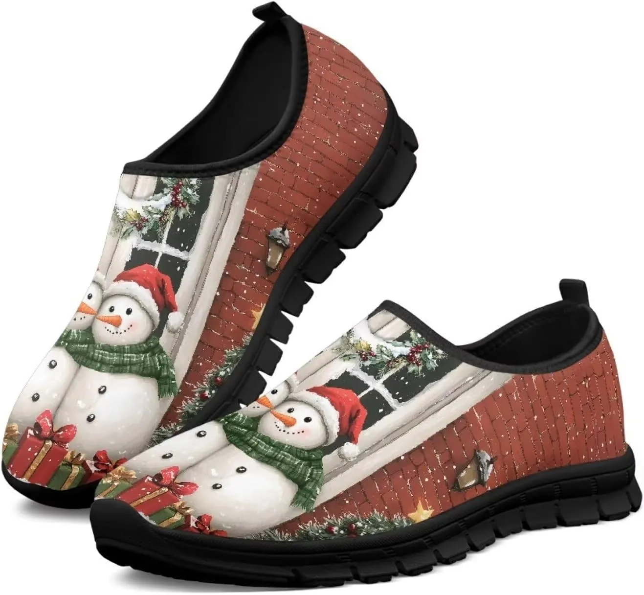 Christmas Sneakers for Women Cozy Low-Top Hands Free Casual Anti-Skid Sneakers Slip On Lightweight Travel Shoes for Teen Girls US 5.5-11.5
