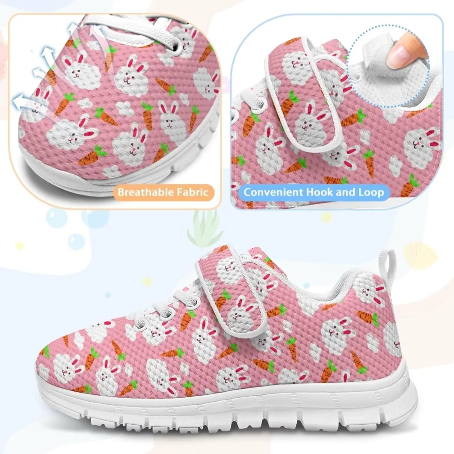 Coloranimal Kids Sneakers Boys Running Shoes Mesh Sports Shoes Slip On Sneakers Girls Shoes Cute Tennis Shoes with Hook and Loops