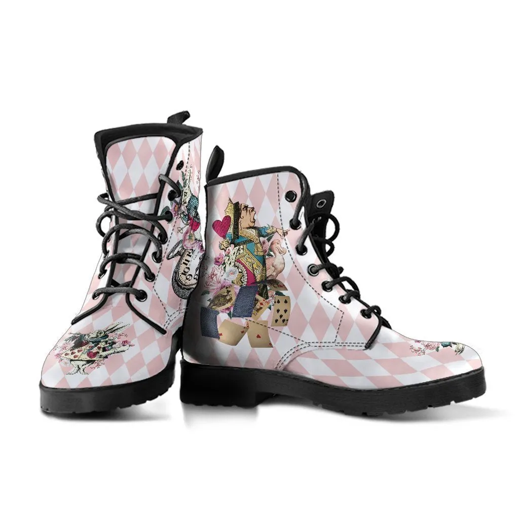 Combat Boots - Alice in Wonderland Gifts #42 Colorful Series | Blush Pink Flat Shoes, Vegan Leather Handmade Lace Up Boots, Custom Shoes