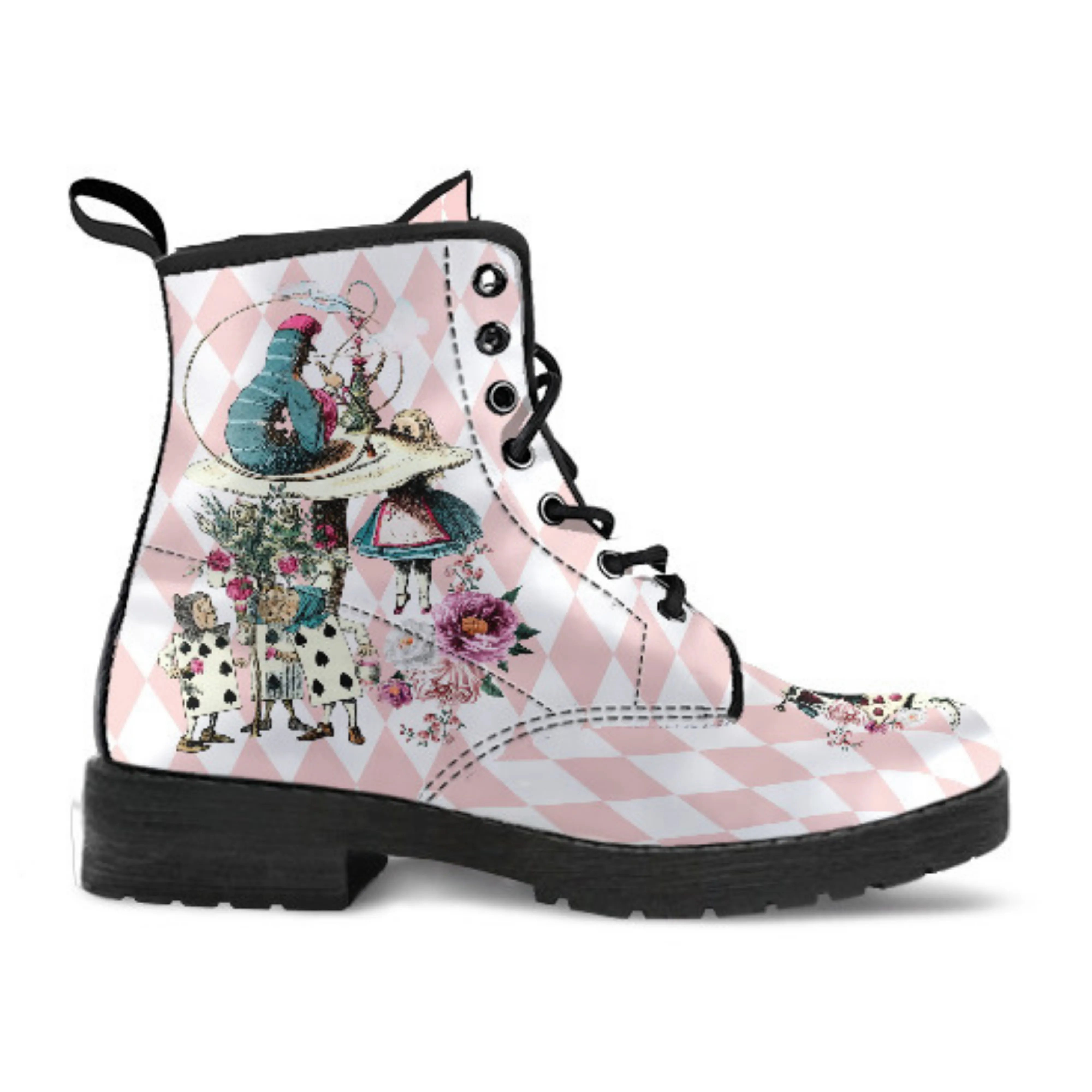 Combat Boots - Alice in Wonderland Gifts #42 Colorful Series | Blush Pink Flat Shoes, Vegan Leather Handmade Lace Up Boots, Custom Shoes