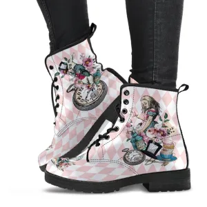 Combat Boots - Alice in Wonderland Gifts #42 Colorful Series | Blush Pink Flat Shoes, Vegan Leather Handmade Lace Up Boots, Custom Shoes
