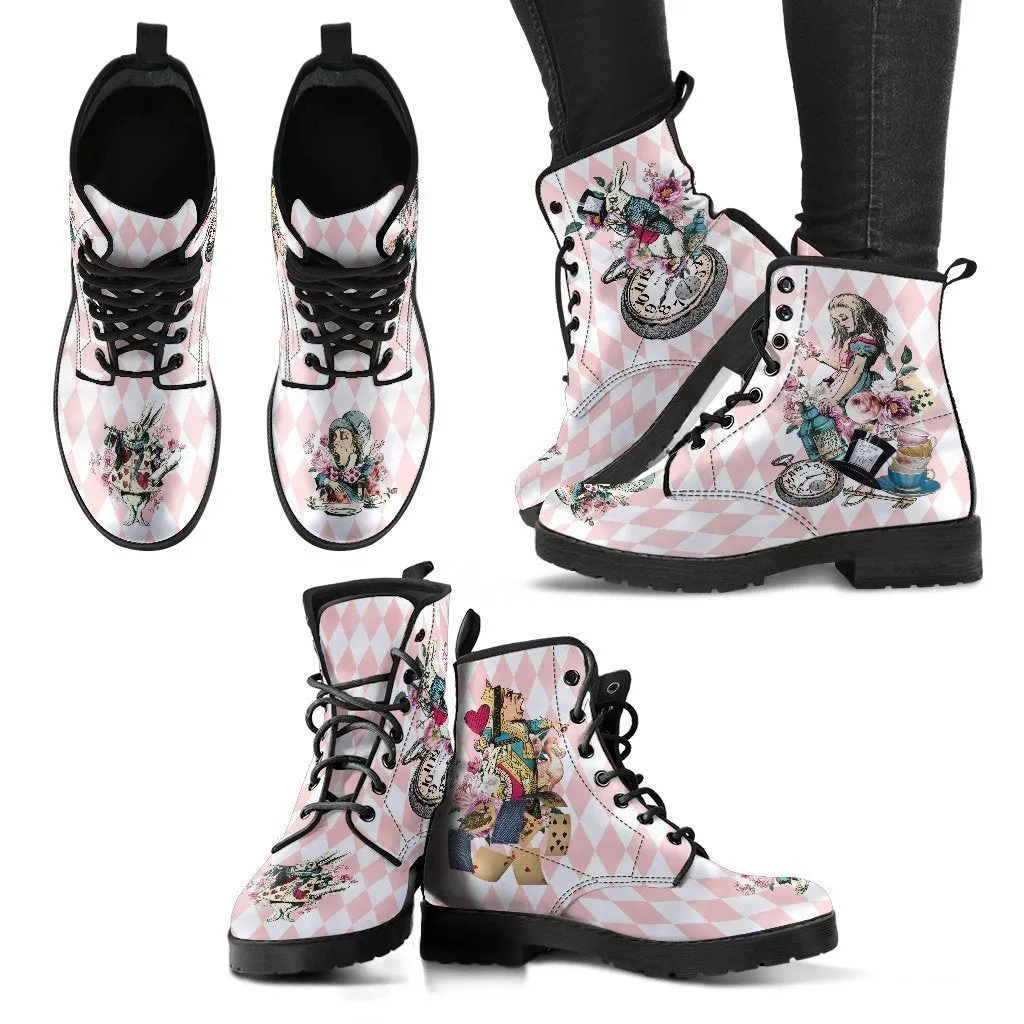 Combat Boots - Alice in Wonderland Gifts #42 Colorful Series | Blush Pink Flat Shoes, Vegan Leather Handmade Lace Up Boots, Custom Shoes