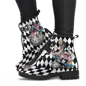 Combat Boots - Alice in Wonderland Gifts #43 Colorful Series | Birthday Gifts, Gift Idea, Vegan Leather Handmade Lace Up Boots, Women's Boots