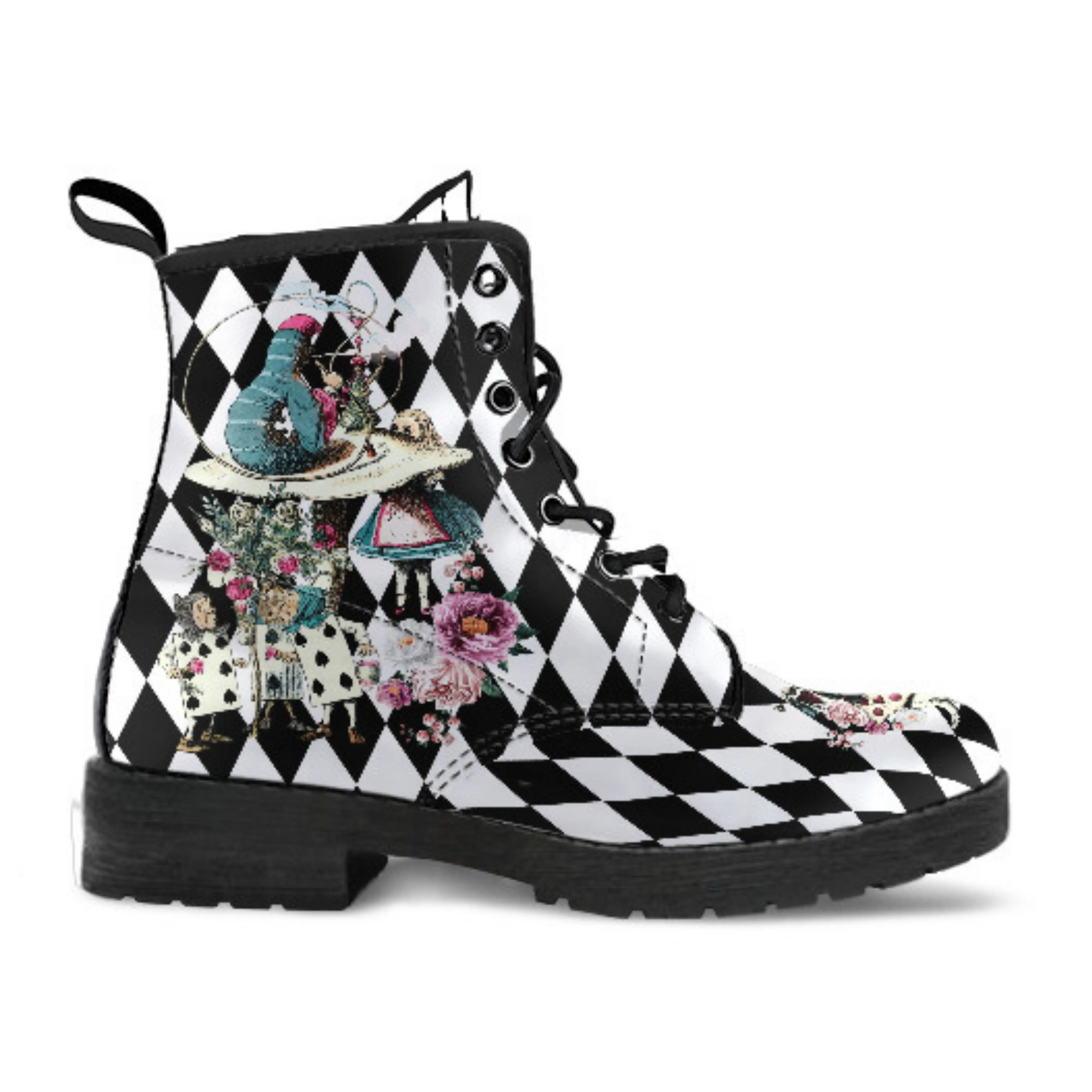 Combat Boots - Alice in Wonderland Gifts #43 Colorful Series | Birthday Gifts, Gift Idea, Vegan Leather Handmade Lace Up Boots, Women's Boots