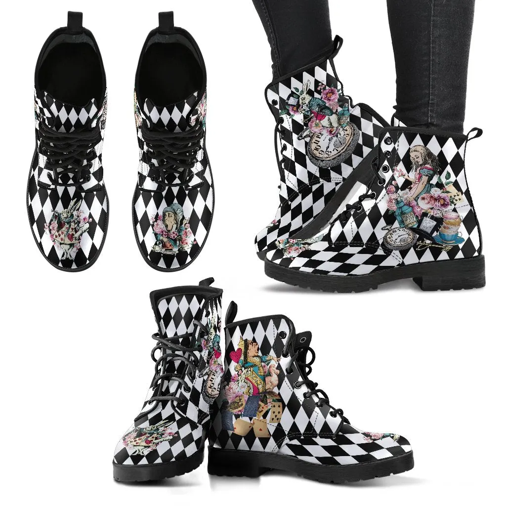 Combat Boots - Alice in Wonderland Gifts #43 Colorful Series | Birthday Gifts, Gift Idea, Vegan Leather Handmade Lace Up Boots, Women's Boots