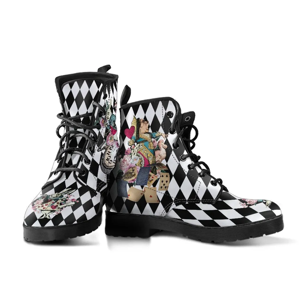 Combat Boots - Alice in Wonderland Gifts #43 Colorful Series | Birthday Gifts, Gift Idea, Vegan Leather Handmade Lace Up Boots, Women's Boots