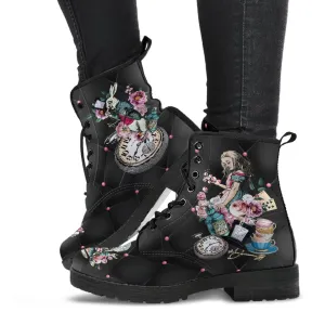 Combat Boots - Alice in Wonderland Gifts #45 Colorful Series | Black Hipster Boots, Vegan Leather
