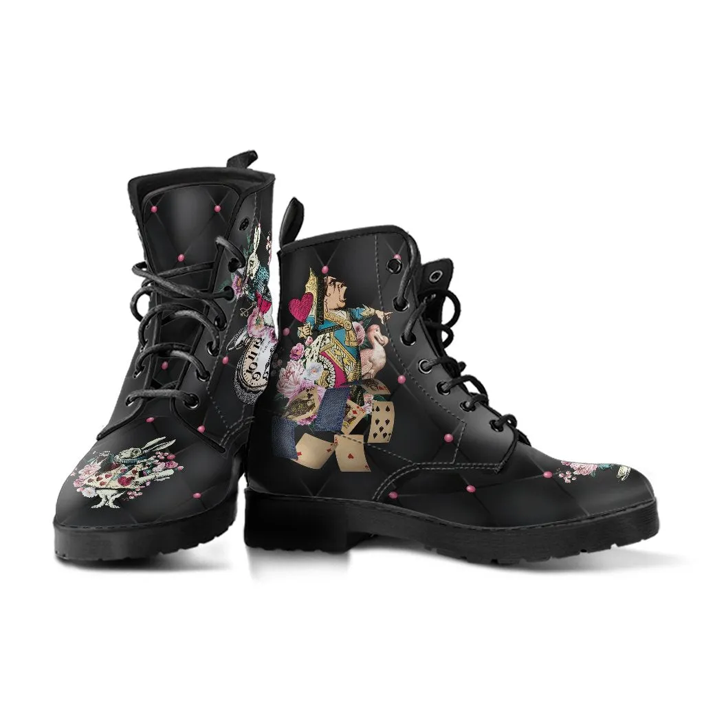 Combat Boots - Alice in Wonderland Gifts #45 Colorful Series | Black Hipster Boots, Vegan Leather
