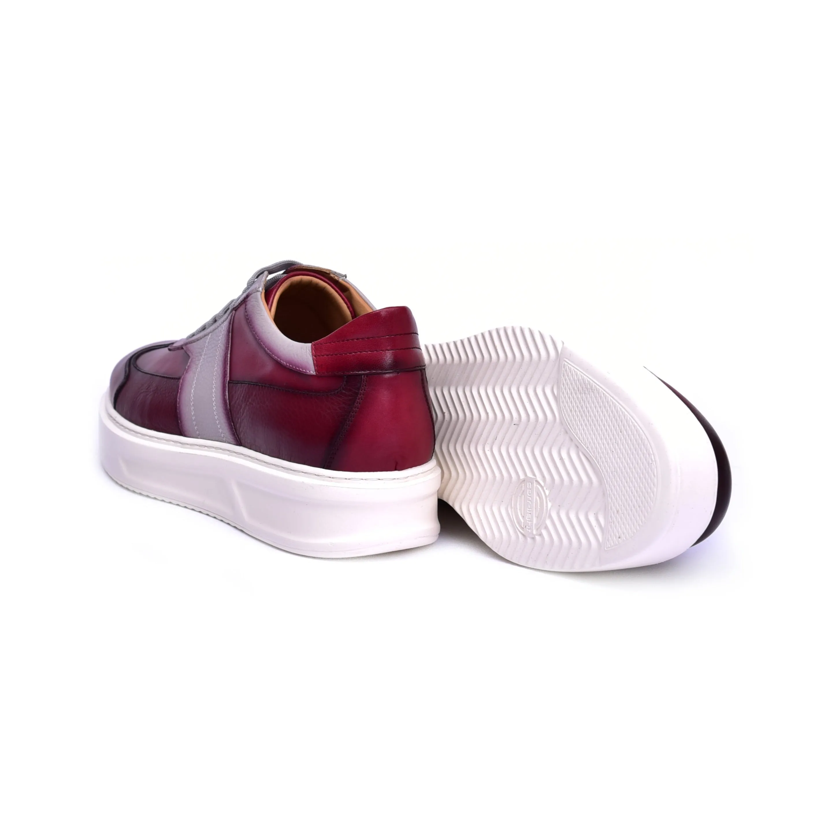 Corrente C001301-5769 Men's Shoes Burgundy Combination Calf-Skin Leather Casual Sneakers (CRT1466)
