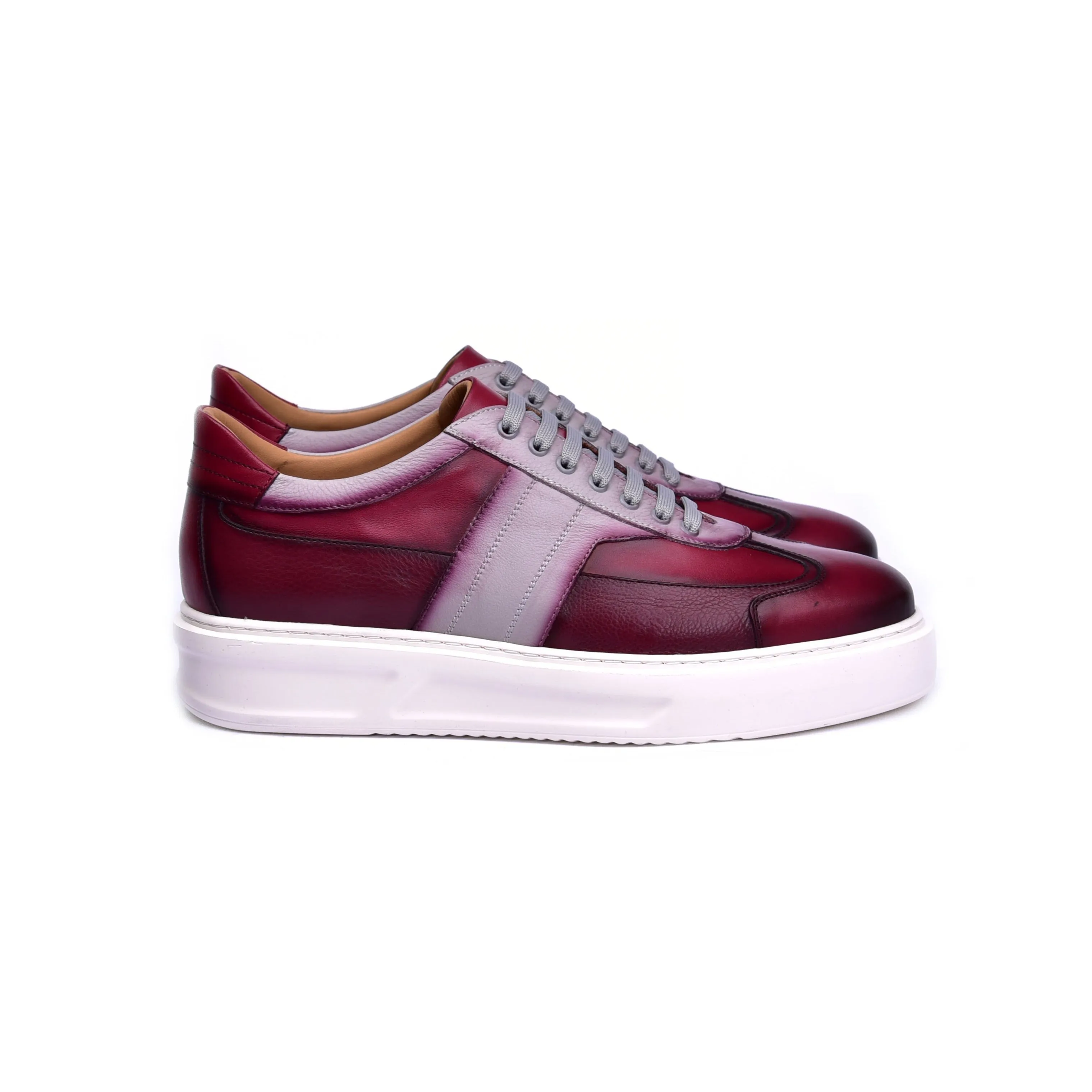 Corrente C001301-5769 Men's Shoes Burgundy Combination Calf-Skin Leather Casual Sneakers (CRT1466)
