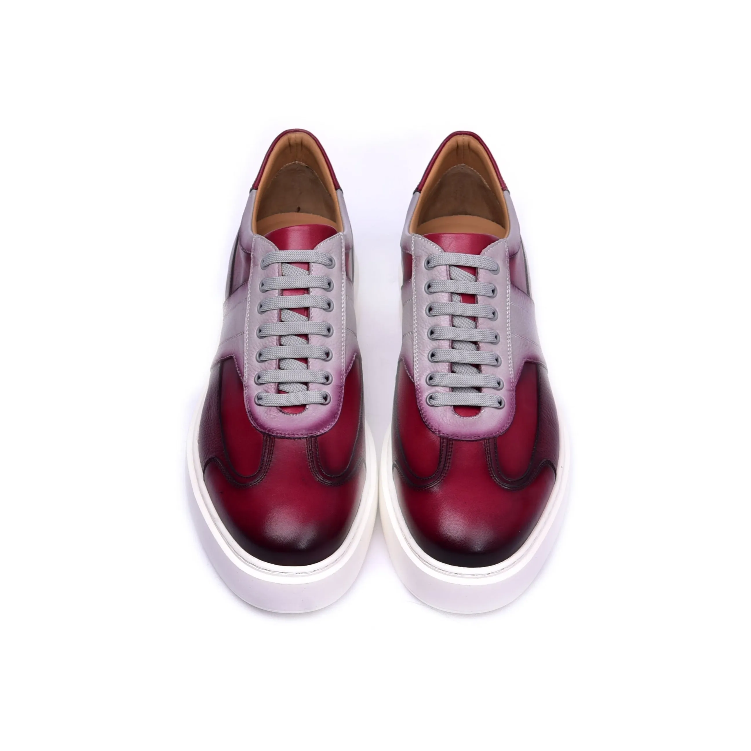 Corrente C001301-5769 Men's Shoes Burgundy Combination Calf-Skin Leather Casual Sneakers (CRT1466)