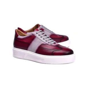 Corrente C001301-5769 Men's Shoes Burgundy Combination Calf-Skin Leather Casual Sneakers (CRT1466)