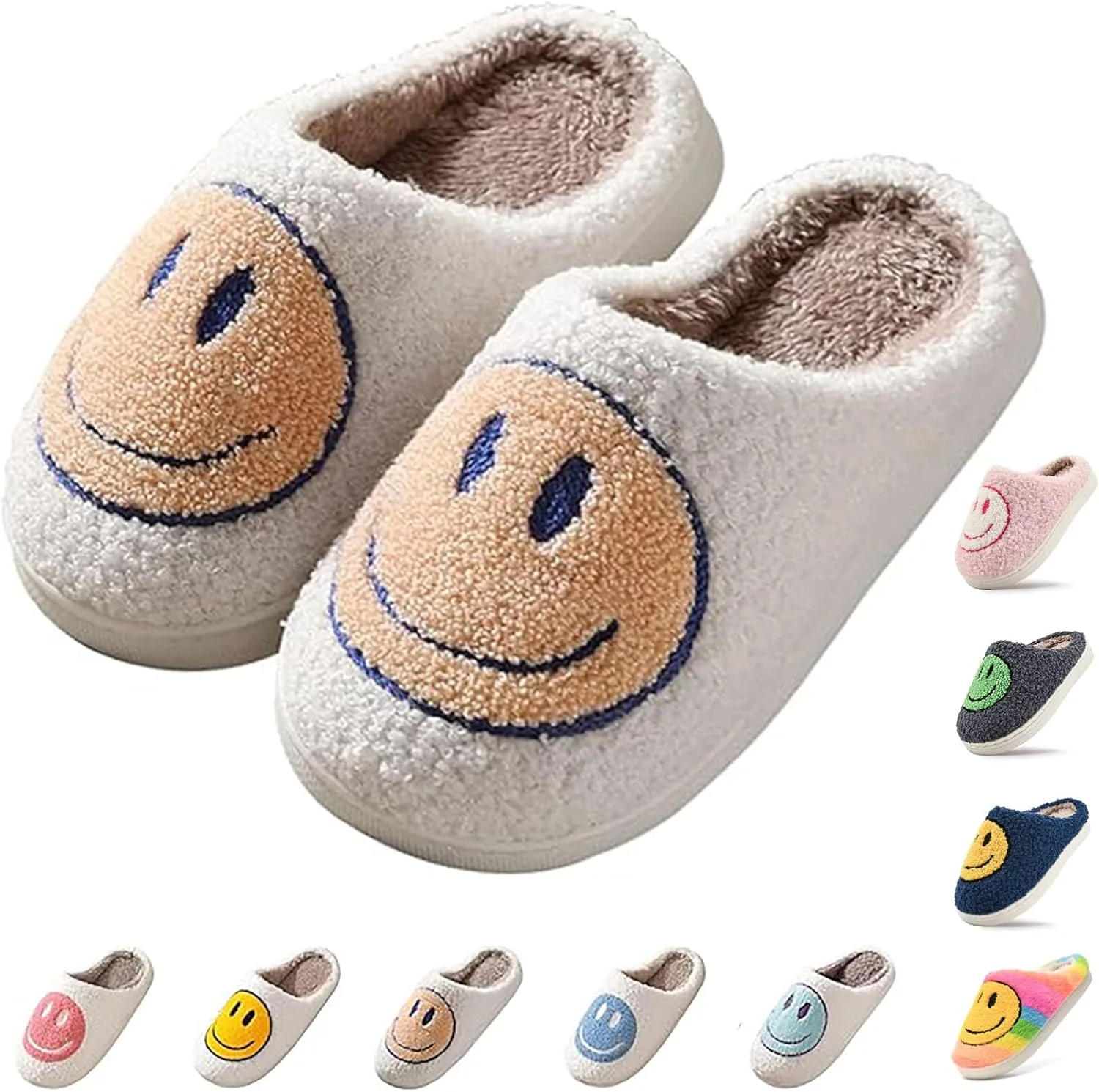Cute Smile Face Kids' Plush Happy Face Slippers - Non-Slip, Warm, Indoor/Outdoor