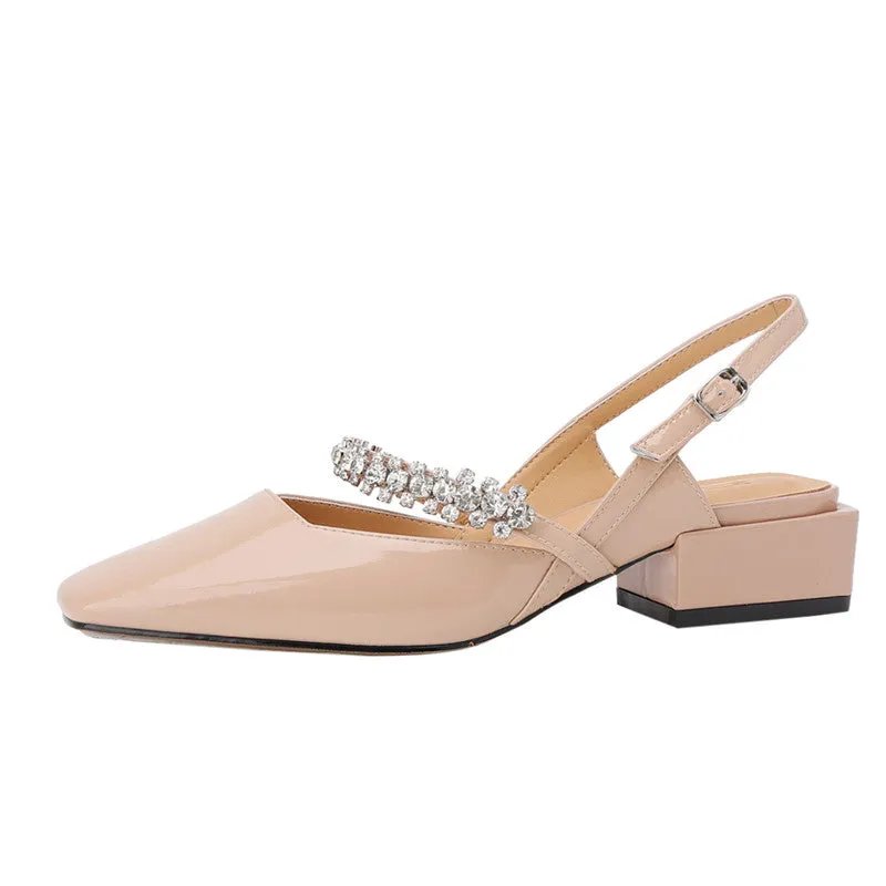 Dalila Square Toe Slingback Flats with Rhinestones