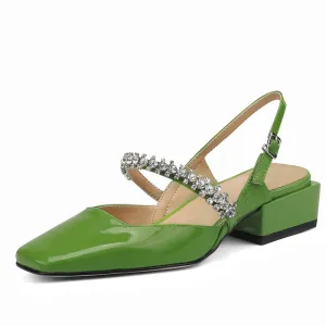 Dalila Square Toe Slingback Flats with Rhinestones