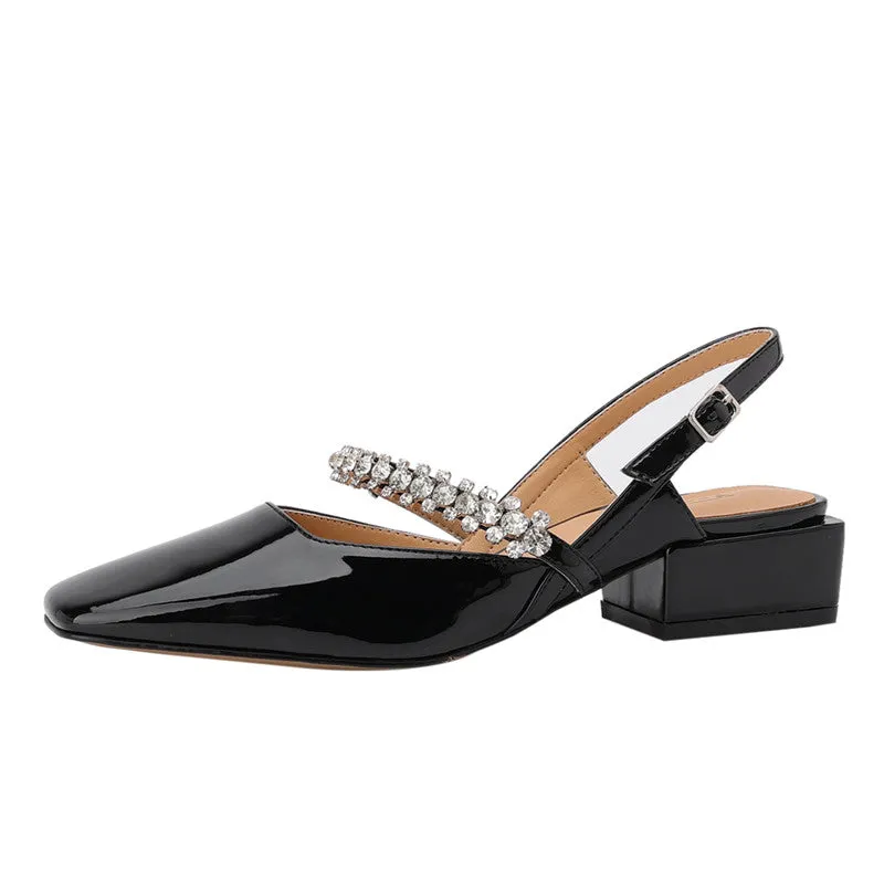 Dalila Square Toe Slingback Flats with Rhinestones