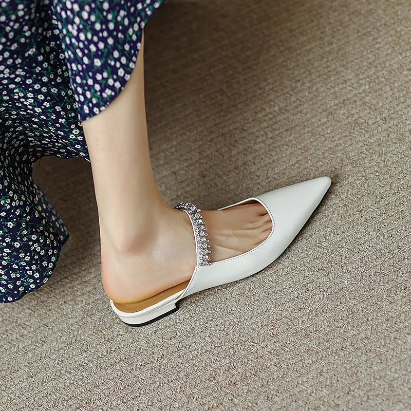Danni Pointy Toe Mules with Rhinestones