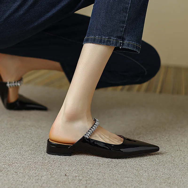 Danni Pointy Toe Mules with Rhinestones