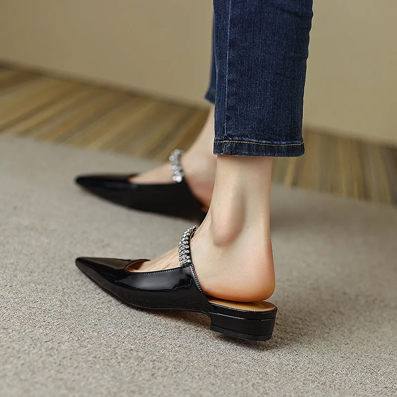 Danni Pointy Toe Mules with Rhinestones