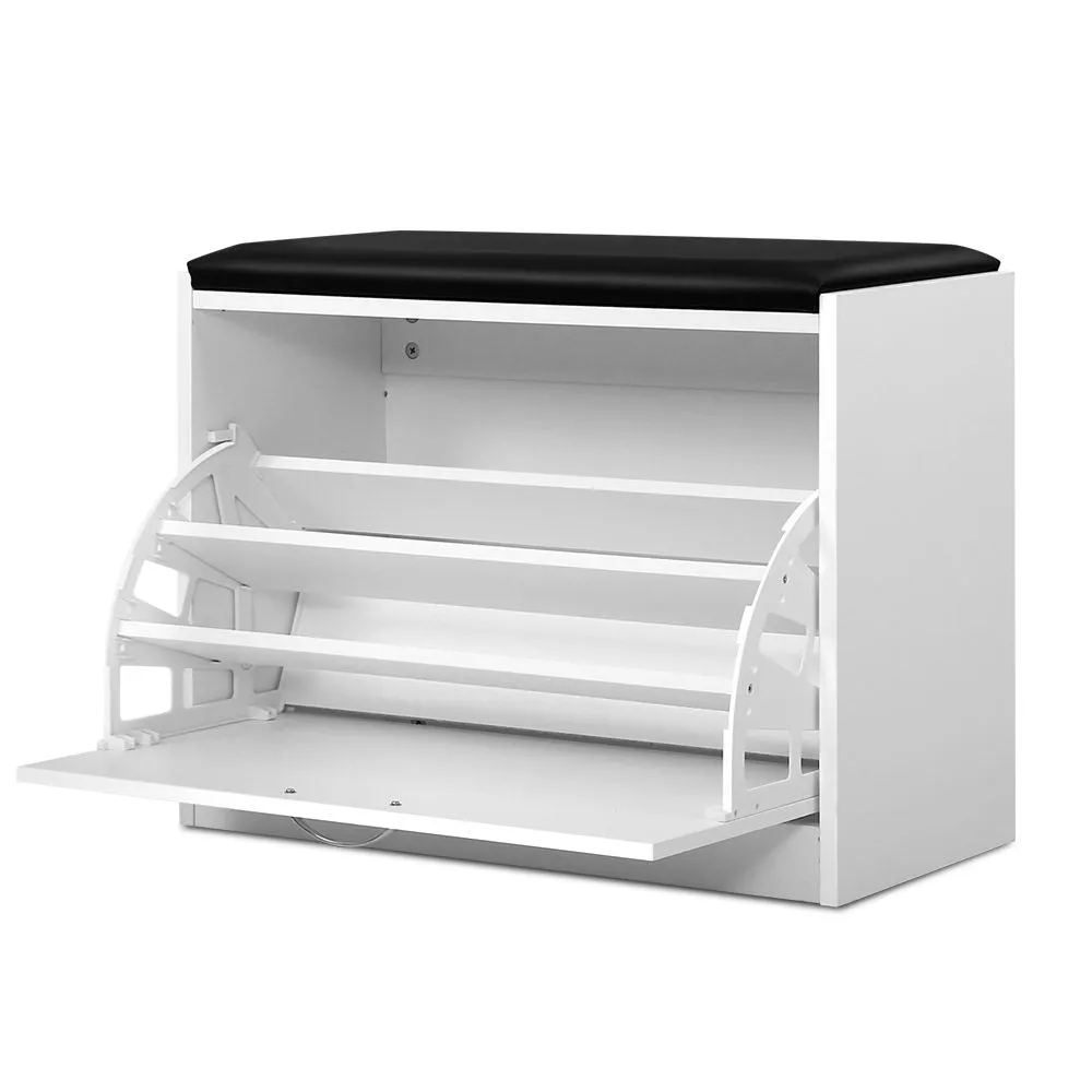 Danoz Direct - Artiss Shoe Cabinet Bench Shoes Storage Rack Organizer Drawer White 15 Pairs