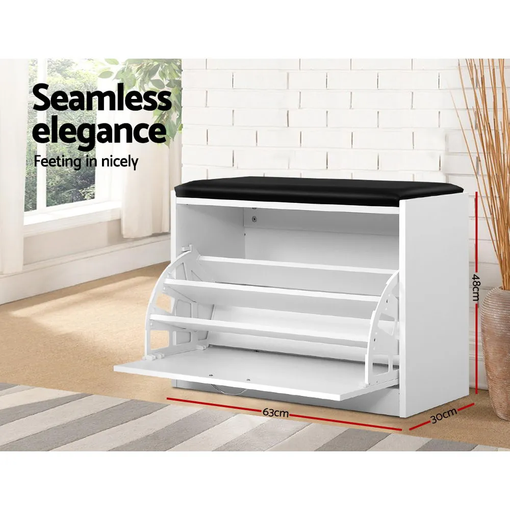 Danoz Direct - Artiss Shoe Cabinet Bench Shoes Storage Rack Organizer Drawer White 15 Pairs