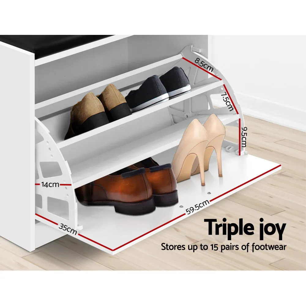 Danoz Direct - Artiss Shoe Cabinet Bench Shoes Storage Rack Organizer Drawer White 15 Pairs