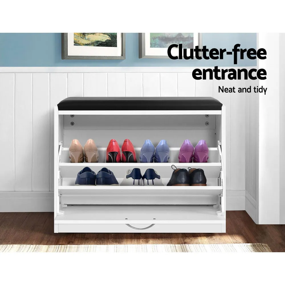 Danoz Direct - Artiss Shoe Cabinet Bench Shoes Storage Rack Organizer Drawer White 15 Pairs