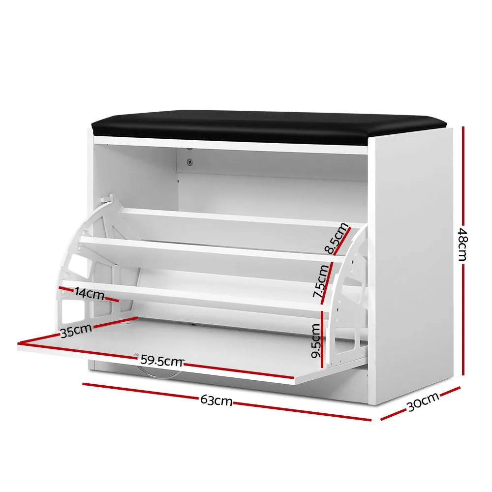 Danoz Direct - Artiss Shoe Cabinet Bench Shoes Storage Rack Organizer Drawer White 15 Pairs