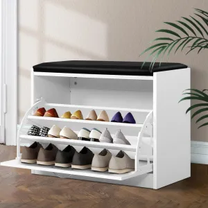 Danoz Direct - Artiss Shoe Cabinet Bench Shoes Storage Rack Organizer Drawer White 15 Pairs